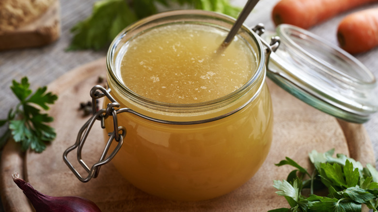 A jar of chicken broth