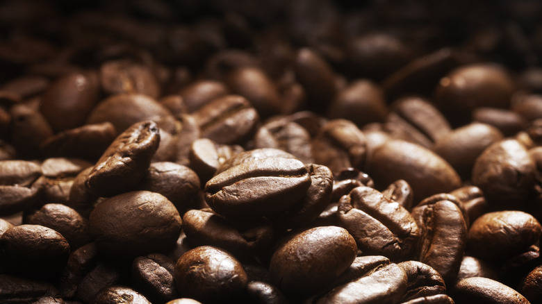 Close up of a pile of coffee beans