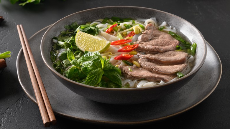 beef pho in bowl