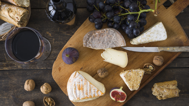 Assorted French cheeses and baguette