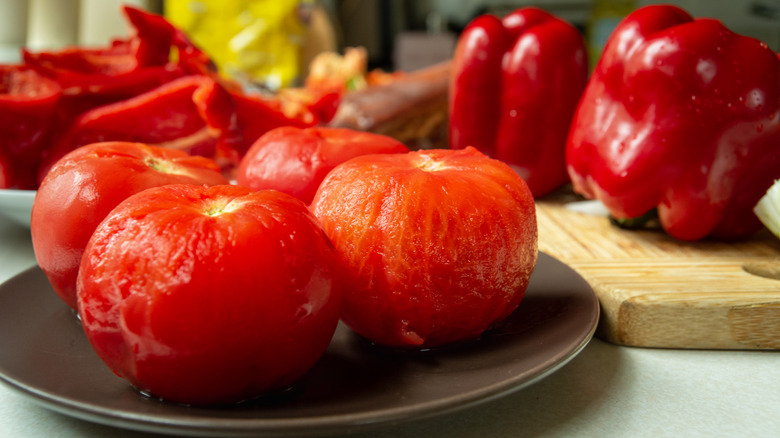 Plate of peeled tomatoes