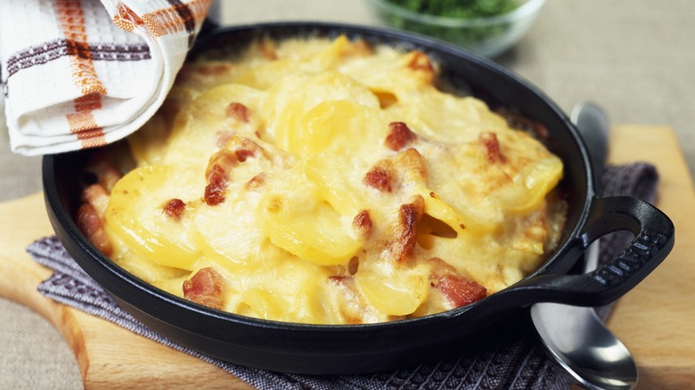 Cooked tartiflette in a dish