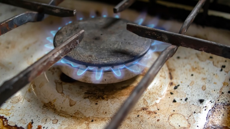 Dirty gas stove burner