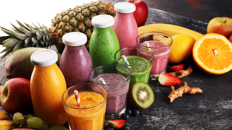 fruit smoothies with various ingredients