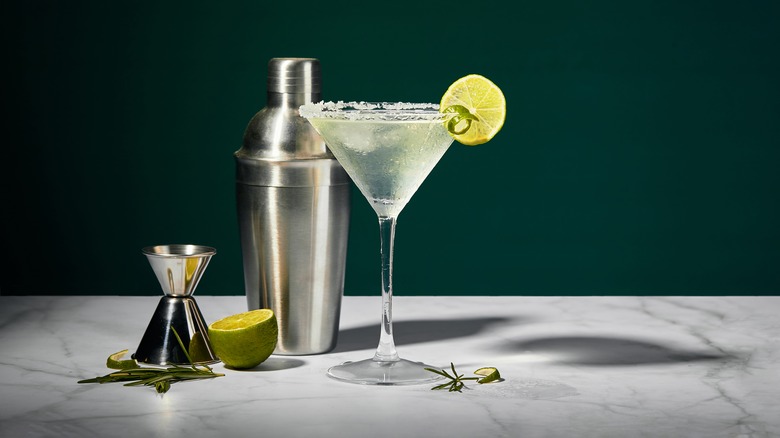 martini with lemon garnish