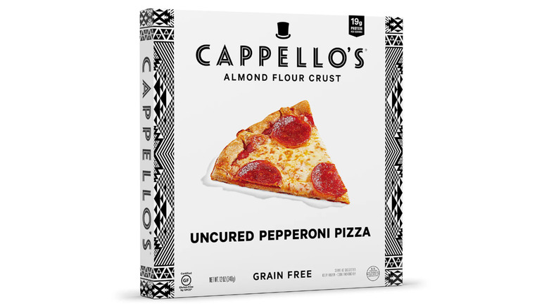 A box of Cappello's almond flour crust pizza with uncured pepperoni