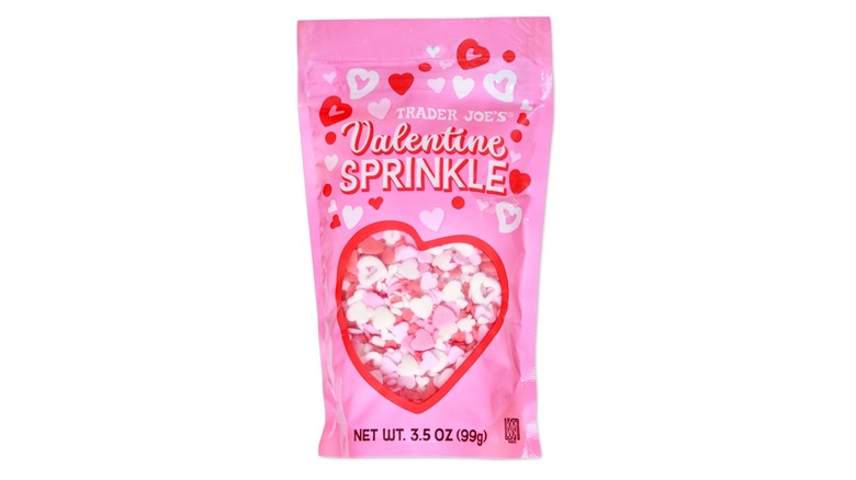 A resealable bag of Trader Joe's Valentine Sprinkle stands against a white background