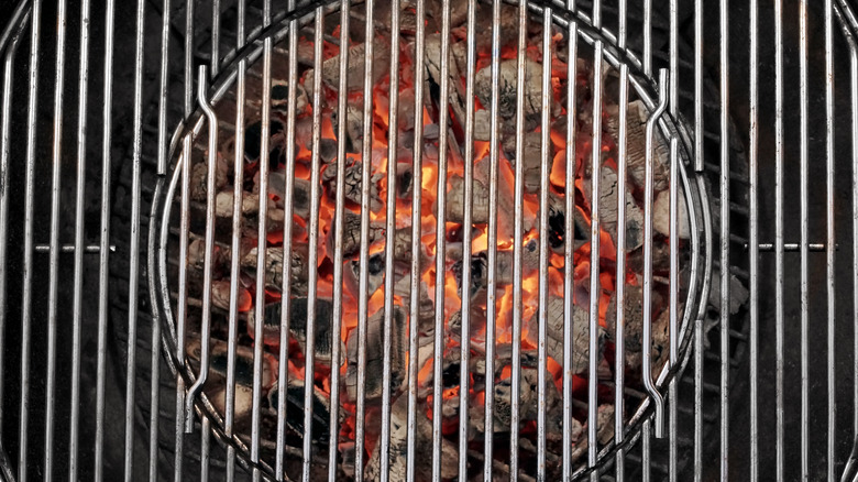 Hot coals on an outdoor grill