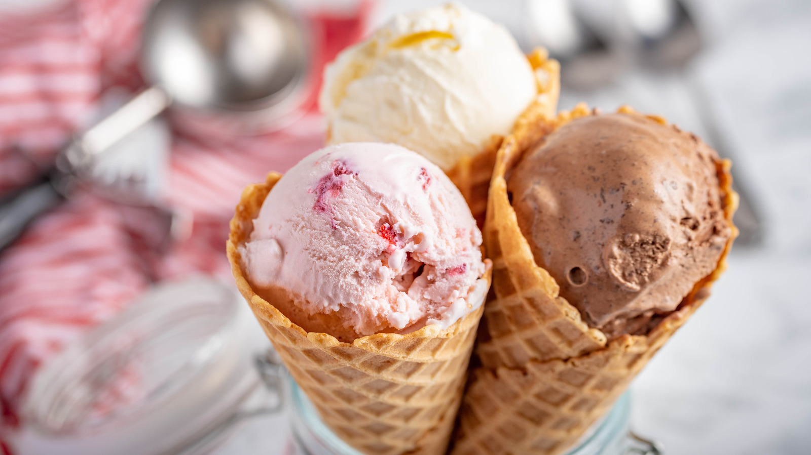 Empty Glass Ice Cream Cup and Waffle Cone As Container for Dessert