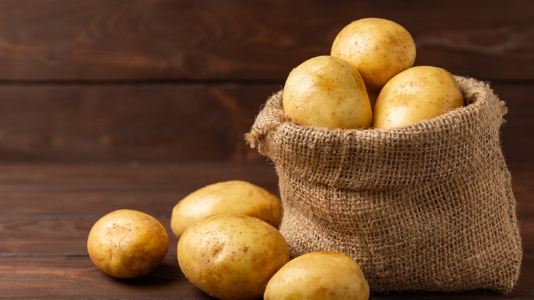 potatoes in burlap sack