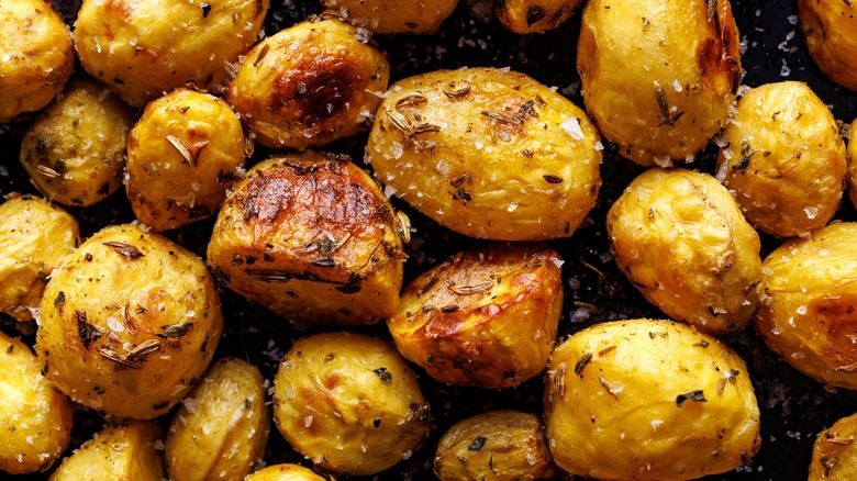 close up of roast potatoes