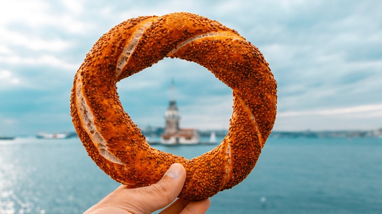Bagel with large hole and sesame seeds