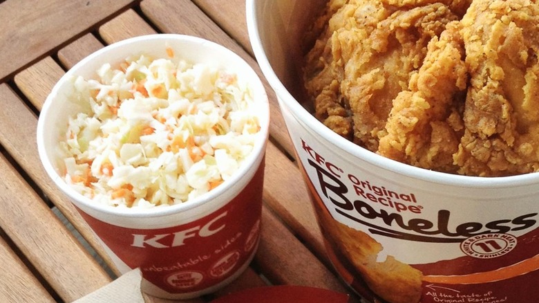 KFC coleslaw and bucket of chicken