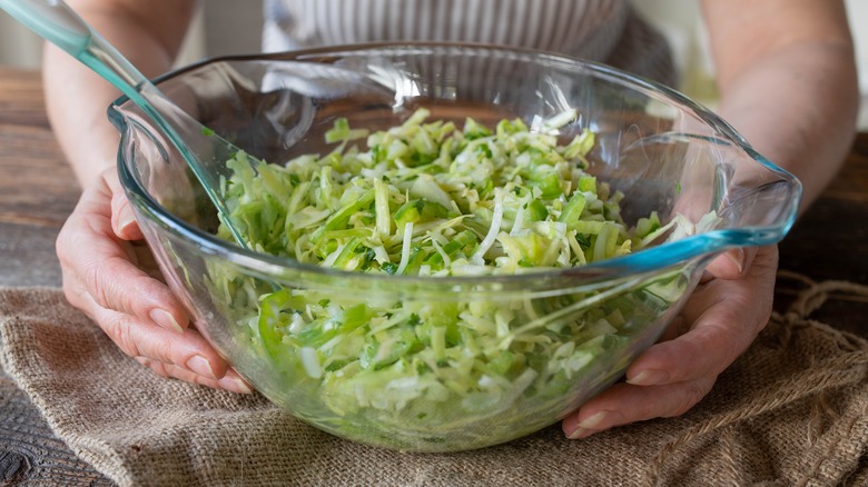 vinegar based coleslaw in bowl