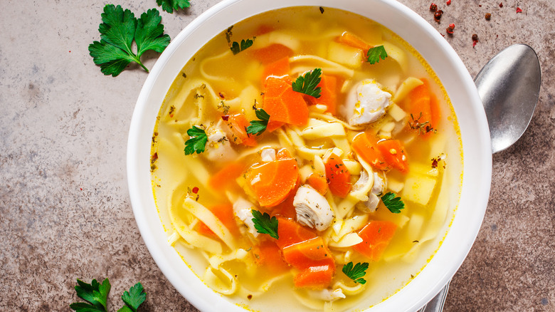 Healthy chicken soup with noodles 