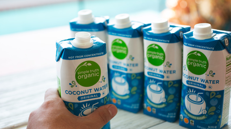 containers of organic coconut water 