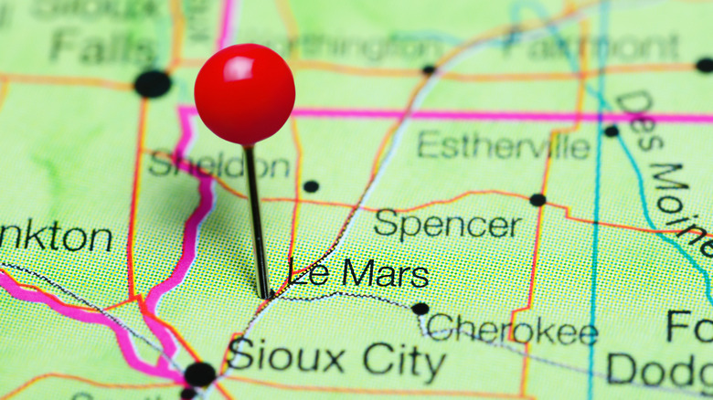 Map of and pin on Le Mars Iowa