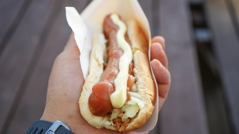 close up of icelandic hot dog