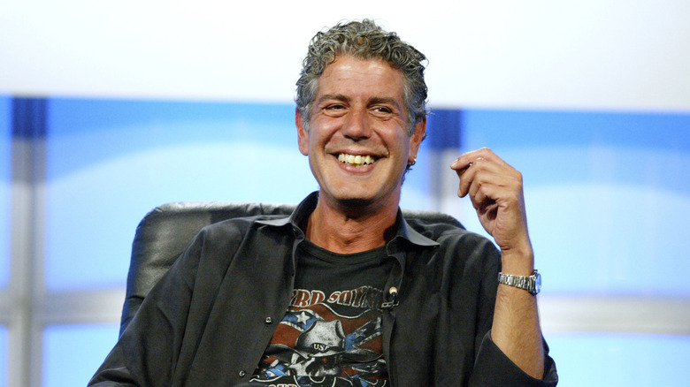 three quarter shot of Anthony Bourdain in a studio