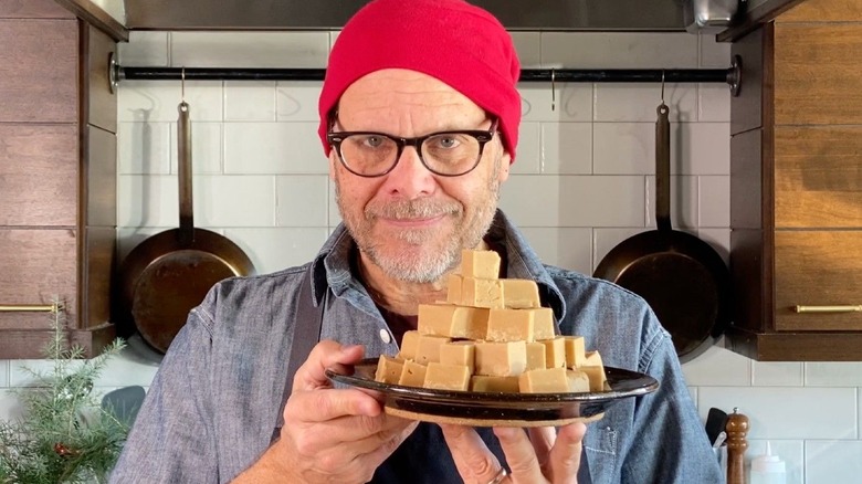 Alton Brown with peanut butter fudge