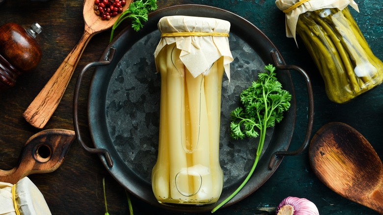 White asparagus preserved in a jar