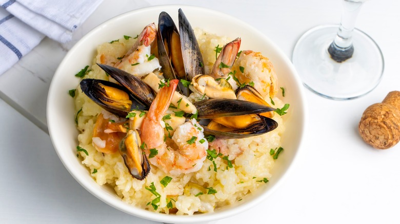 seafood risotto with shrimp and mussels