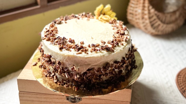 Hummingbird cake on a plate