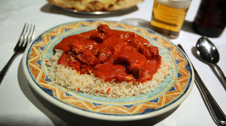 Chicken tikka masala over rice