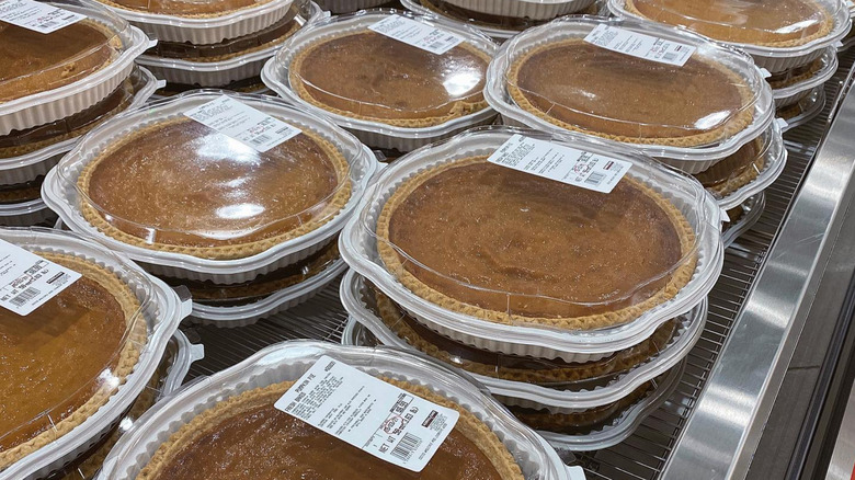 stack of Costco pumpkin pies