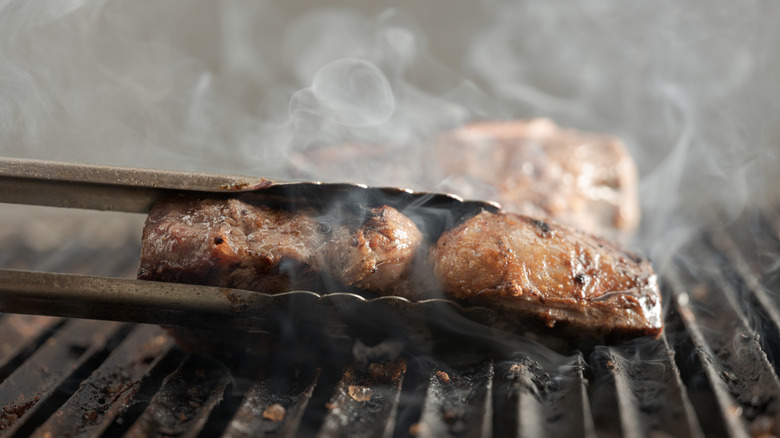 A steak on a grill