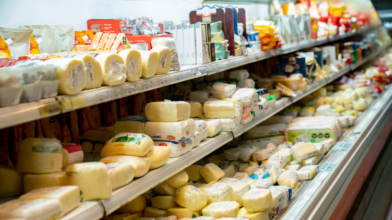 numerous cheese options at market