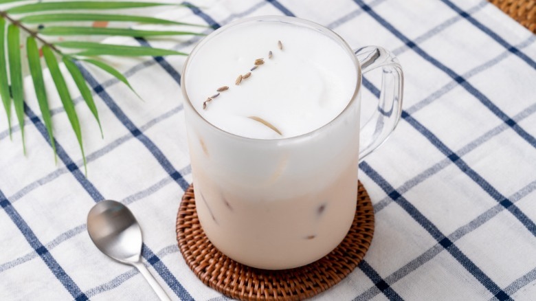Iced London Fog latte with dried spice