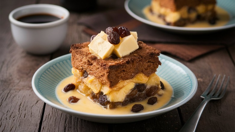 Bread pudding with raisins