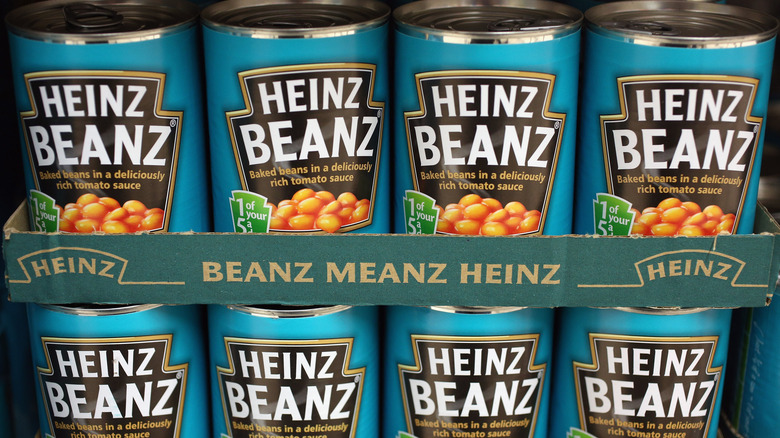 Heinz Beanz stacked with ad "Beanz Meanz Heinz"