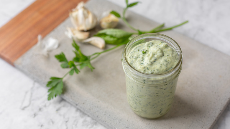 Jar of green goddess dressing