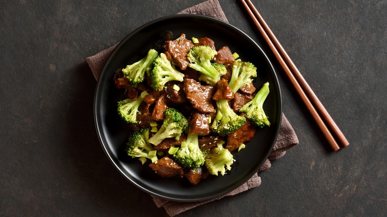 Bowl of beef and broccoli stir-fry