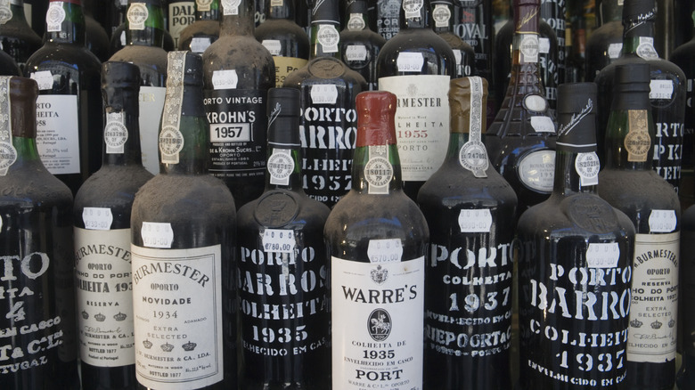 Various vintage bottles of port.