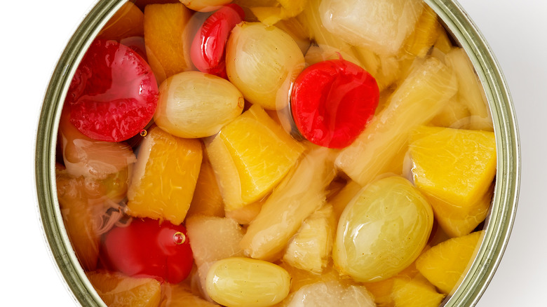 top view of a fruit cocktail can