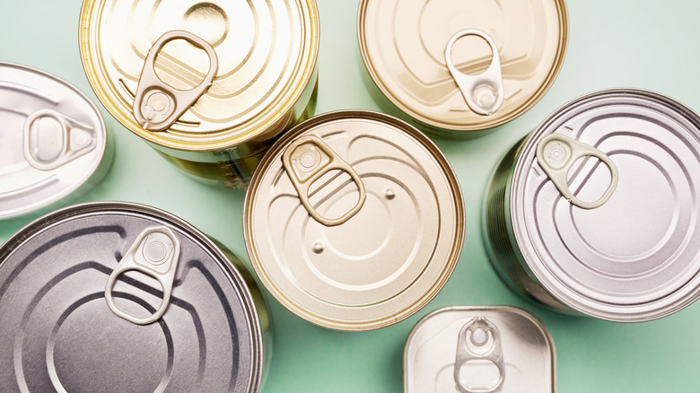 Overhead view of canned foods