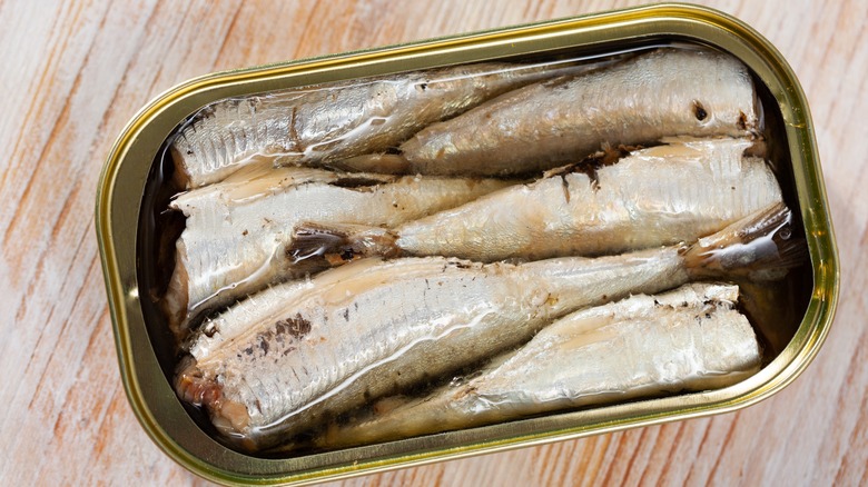 Opened tin of sardines