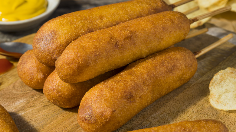 Stack of corn dogs