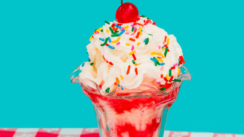 ice cream sundae with cherry on top