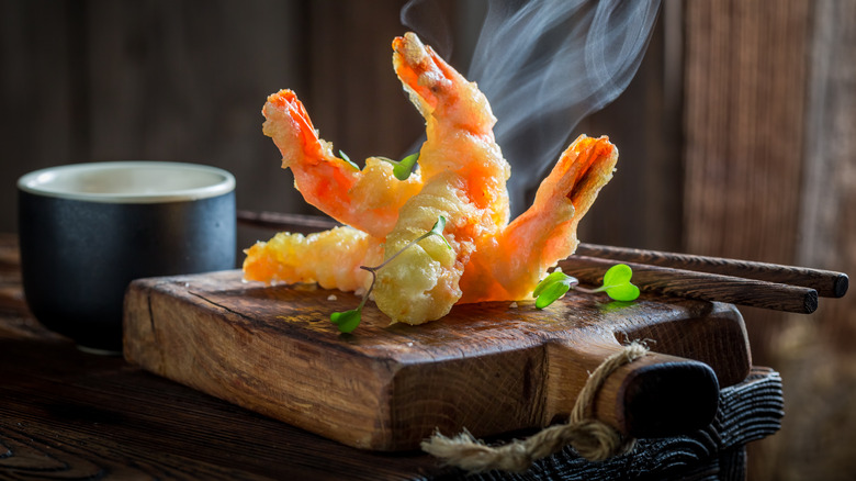 Tempura on a wooden board