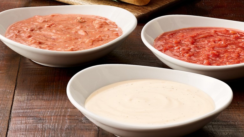 Dishes of Olive Garden's various dips and sauces