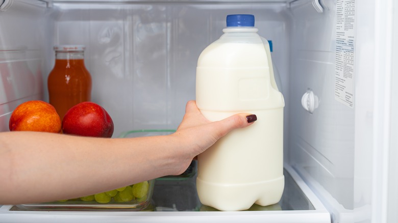 Jug of milk in fridge