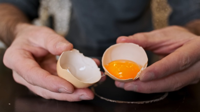 Egg yolk separated from white in shell