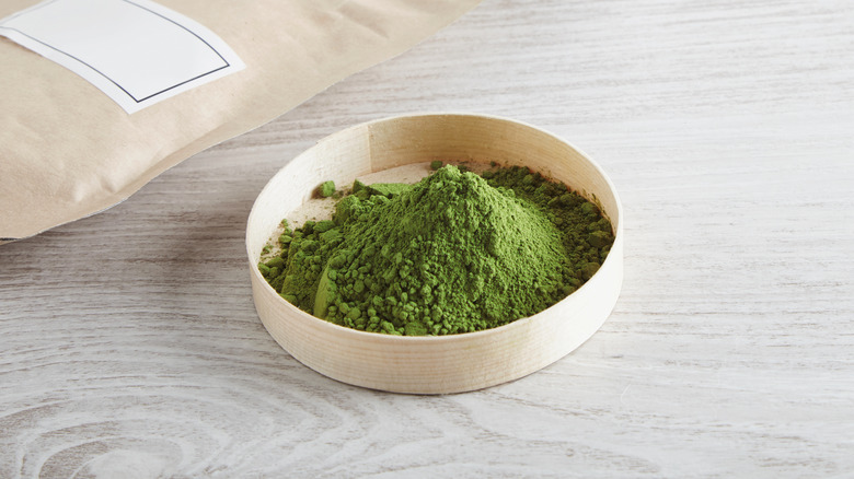 Small bowl of matcha powder