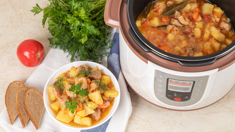 stew served from a generic electric pressure cooker