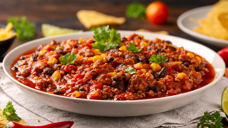 Chili with ground beef corn and black beans