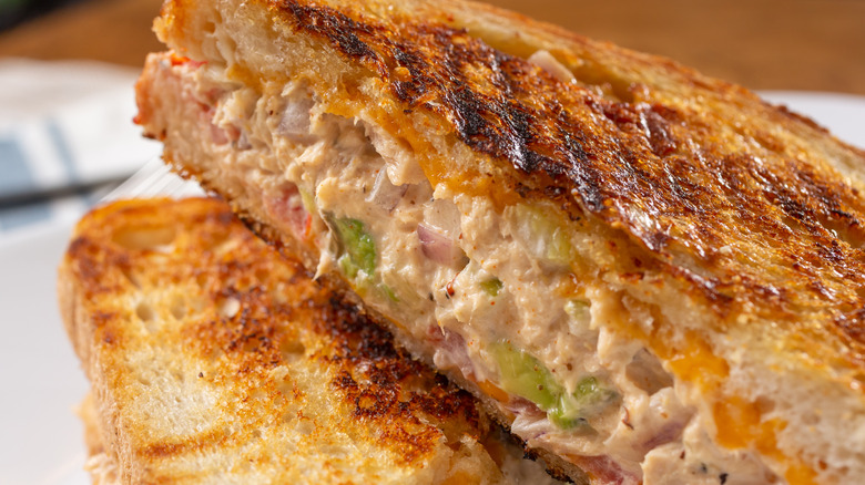 close up of a tuna melt